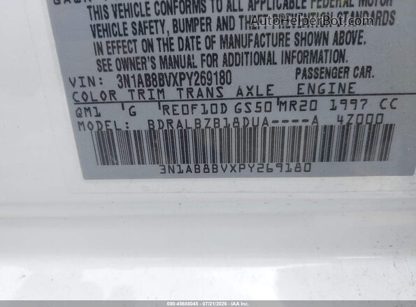 3N1AB8BVXPY269180 2023 NISSAN SENTRA White Widok komory silnika