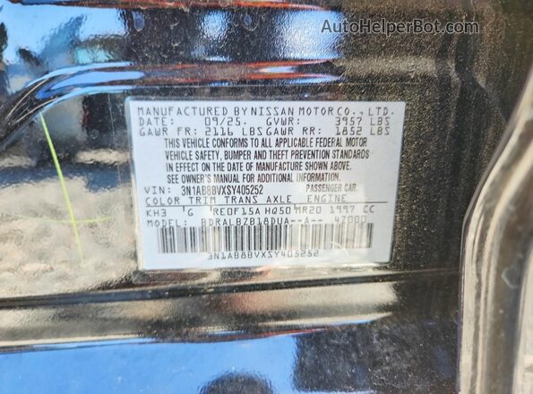 3N1AB8BVXSY405252 2025 NISSAN SENTRA Black Вид підкапотного простору