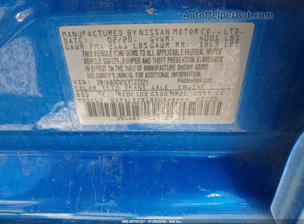 3N1AB8CV0LY227321 2020 NISSAN SENTRA Blue Widok komory silnika