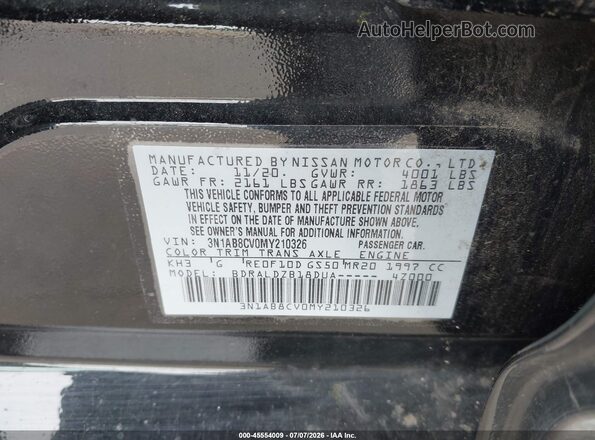 3N1AB8CV0MY210326 2021 NISSAN SENTRA Black Engine compartment view