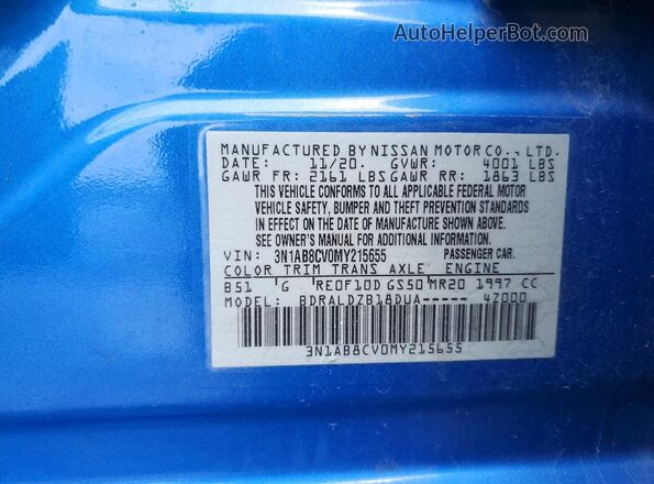 3N1AB8CV0MY215655 2021 NISSAN SENTRA Blue ძრავის განყოფილების ხედი