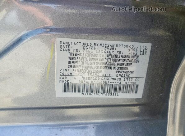 3N1AB8CV0MY233556 2021 NISSAN SENTRA Gray Engine compartment view
