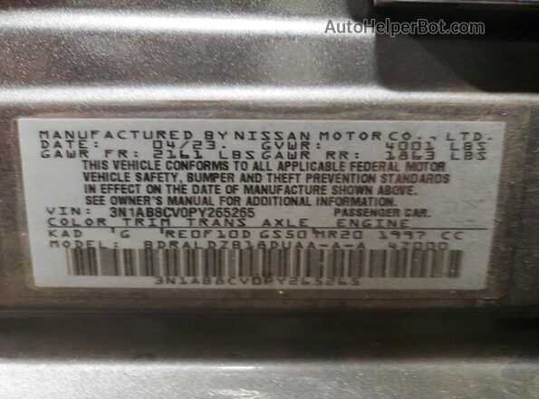 3N1AB8CV0PY265265 2023 NISSAN SENTRA Gray Շարժիչի բաժամունքի տեսք