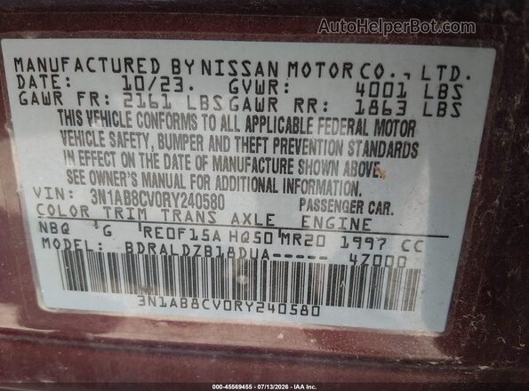 3N1AB8CV0RY240580 2024 NISSAN SENTRA Red Vista del compartimento del motor