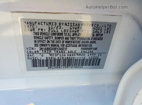 3N1AB8CV0RY248212 2024 NISSAN SENTRA White Շարժիչի բաժամունքի տեսք