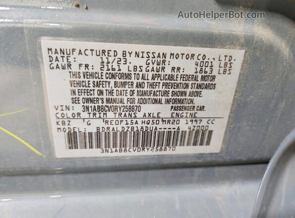 3N1AB8CV0RY258870 2024 NISSAN SENTRA Gray VIN კოდის სტიკერის ხედი