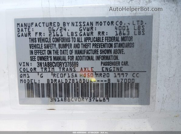 3N1AB8CV0RY376689 2024 NISSAN SENTRA White ძრავის განყოფილების ხედი