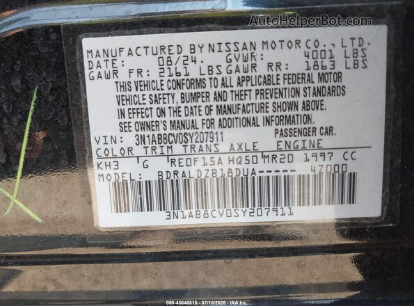 3N1AB8CV0SY207911 2025 NISSAN SENTRA Black Vista del compartimento del motor