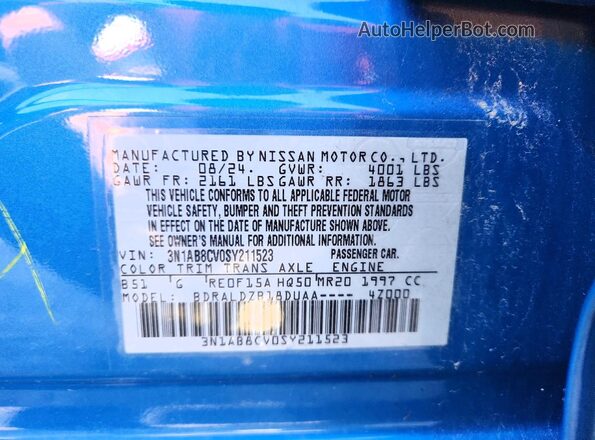 3N1AB8CV0SY211523 2025 NISSAN SENTRA Blue Շարժիչի բաժամունքի տեսք