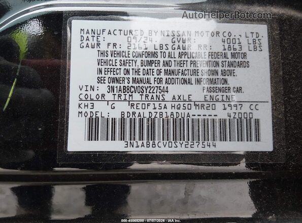 3N1AB8CV0SY227544 2025 NISSAN SENTRA Черный Вид подкапотного пространства