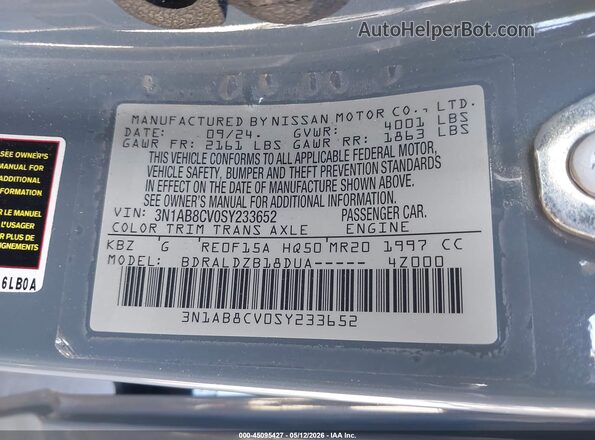 3N1AB8CV0SY233652 2025 NISSAN SENTRA Gray ძრავის განყოფილების ხედი