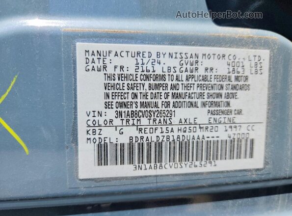 3N1AB8CV0SY265291 2025 NISSAN SENTRA Silver VIN კოდის სტიკერის ხედი