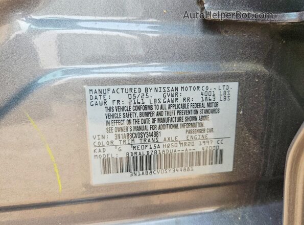 3N1AB8CV0SY344881 2025 NISSAN SENTRA Gray Вид підкапотного простору