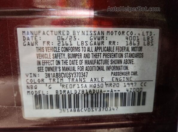 3N1AB8CV0SY370347 2025 NISSAN SENTRA Burgundy Engine compartment view