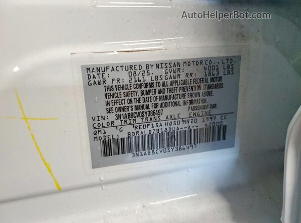 3N1AB8CV0SY386497 2025 NISSAN SENTRA White ძრავის განყოფილების ხედი