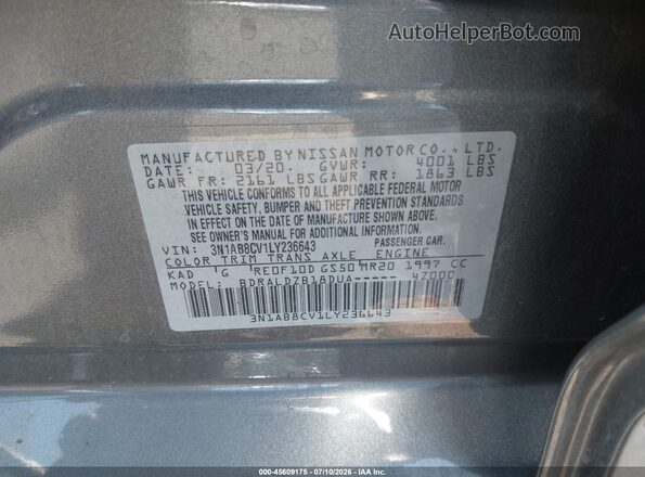 3N1AB8CV1LY236643 2020 NISSAN SENTRA Серый Вид подкапотного пространства