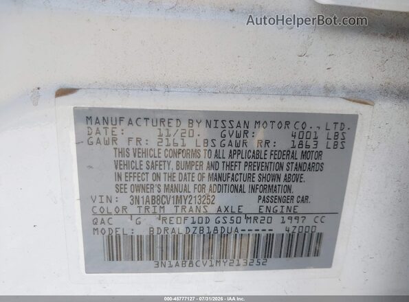 3N1AB8CV1MY213252 2021 NISSAN SENTRA Белый Вид подкапотного пространства