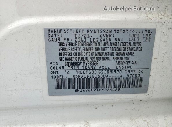 3N1AB8CV1MY285682 2021 NISSAN SENTRA White Вид підкапотного простору