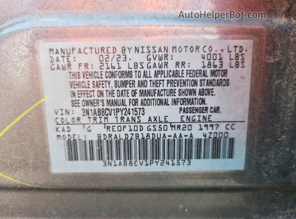 3N1AB8CV1PY241573 2023 NISSAN SENTRA Gray Engine compartment view