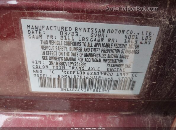 3N1AB8CV1PY251391 2023 NISSAN SENTRA Maroon Շարժիչի բաժամունքի տեսք