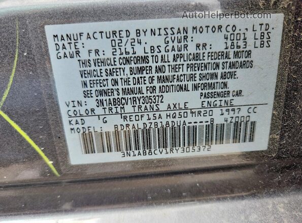 3N1AB8CV1RY305372 2024 NISSAN SENTRA Gray VIN կոդի պիտակի տեսք