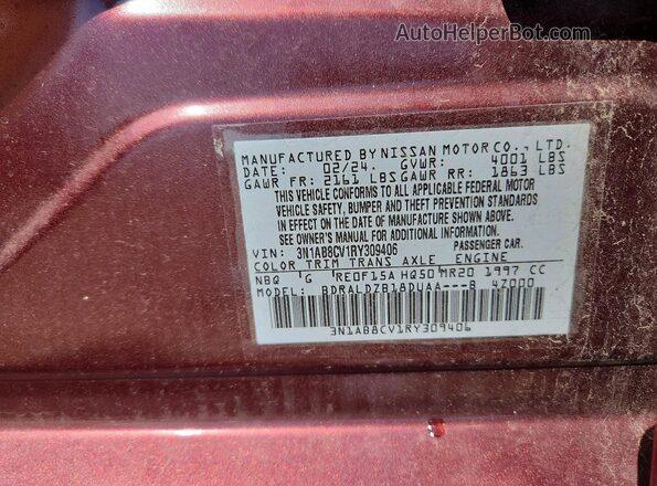 3N1AB8CV1RY309406 2024 NISSAN SENTRA Maroon ძრავის განყოფილების ხედი