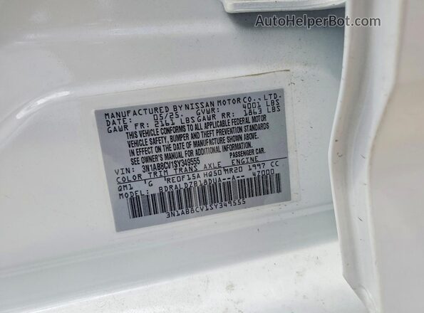 3N1AB8CV1SY349555 2025 NISSAN SENTRA White Engine compartment view