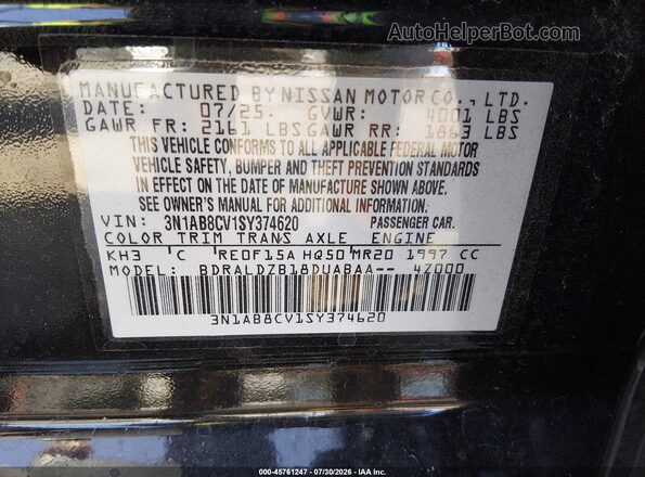 3N1AB8CV1SY374620 2025 NISSAN SENTRA Black ძრავის განყოფილების ხედი
