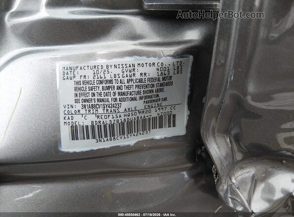 3N1AB8CV1SY424237 2025 NISSAN SENTRA Gray Вид підкапотного простору