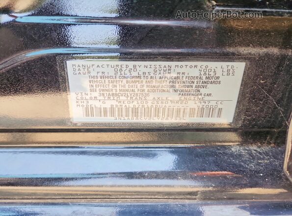3N1AB8CV2LY287536 2020 NISSAN SENTRA Black VIN կոդի պիտակի տեսք