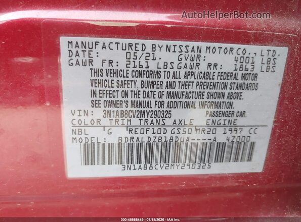 3N1AB8CV2MY290325 2021 NISSAN SENTRA Red Vista del compartimento del motor