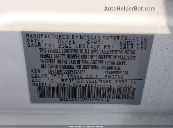 3N1AB8CV2MY298456 2021 NISSAN SENTRA White Շարժիչի բաժամունքի տեսք