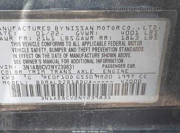 3N1AB8CV2NY239831 2022 NISSAN SENTRA Black Widok komory silnika