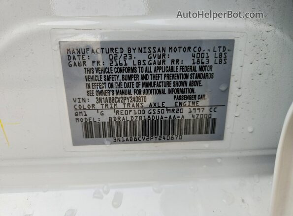 3N1AB8CV2PY240870 2023 NISSAN SENTRA White Շարժիչի բաժամունքի տեսք
