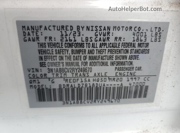 3N1AB8CV2RY249670 2024 NISSAN SENTRA White Շարժիչի բաժամունքի տեսք