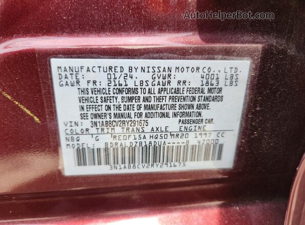 3N1AB8CV2RY291675 2024 NISSAN SENTRA Burgundy VIN կոդի պիտակի տեսք