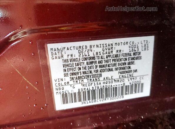 3N1AB8CV2RY300228 2024 NISSAN SENTRA Maroon Engine compartment view