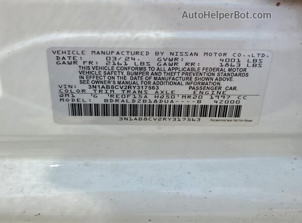 3N1AB8CV2RY317563 2024 NISSAN SENTRA White Շարժիչի բաժամունքի տեսք