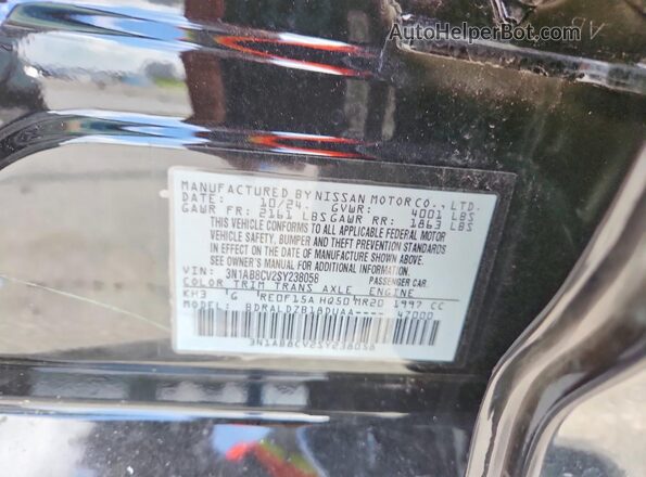 3N1AB8CV2SY238058 2025 NISSAN SENTRA Black Widok naklejki z numerem VIN