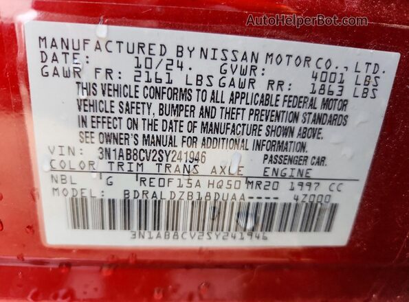 3N1AB8CV2SY241946 2025 NISSAN SENTRA Красный Вид подкапотного пространства