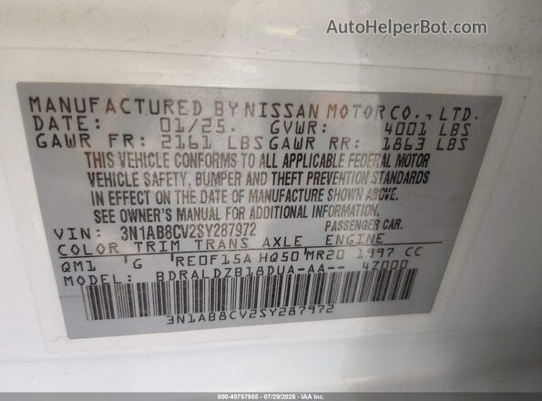 3N1AB8CV2SY287972 2025 NISSAN SENTRA Белый Вид подкапотного пространства