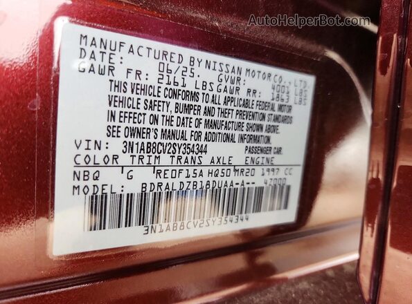 3N1AB8CV2SY354344 2025 NISSAN SENTRA Maroon ძრავის განყოფილების ხედი