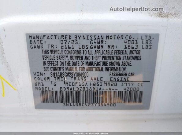 3N1AB8CV2SY384900 2025 NISSAN SENTRA White Շարժիչի բաժամունքի տեսք