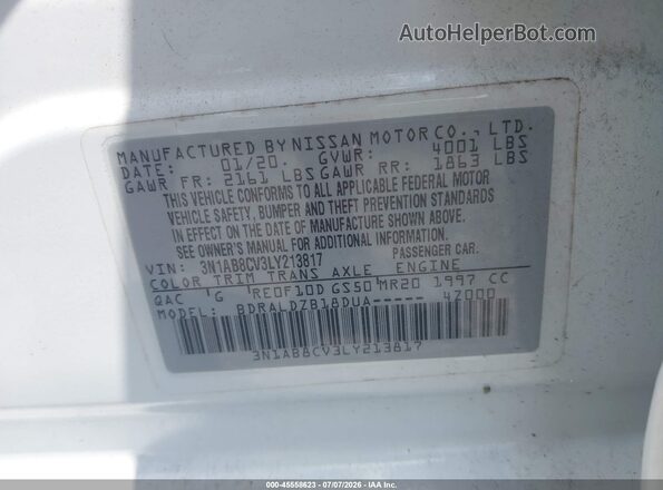 3N1AB8CV3LY213817 2020 NISSAN SENTRA Белый Вид подкапотного пространства