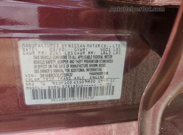 3N1AB8CV3LY239432 2020 NISSAN SENTRA Red Вид підкапотного простору