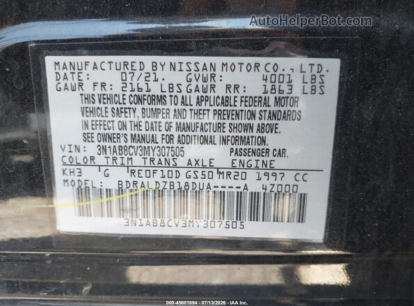 3N1AB8CV3MY307505 2021 NISSAN SENTRA Black Vista del compartimento del motor