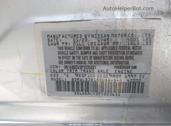 3N1AB8CV3PY225651 2023 NISSAN SENTRA Серебряный Вид подкапотного пространства
