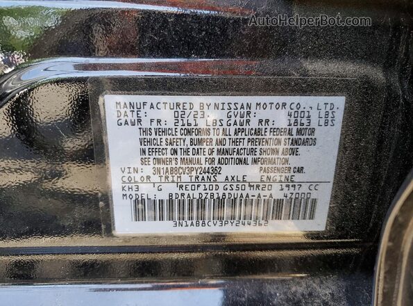 3N1AB8CV3PY244362 2023 NISSAN SENTRA Black ძრავის განყოფილების ხედი