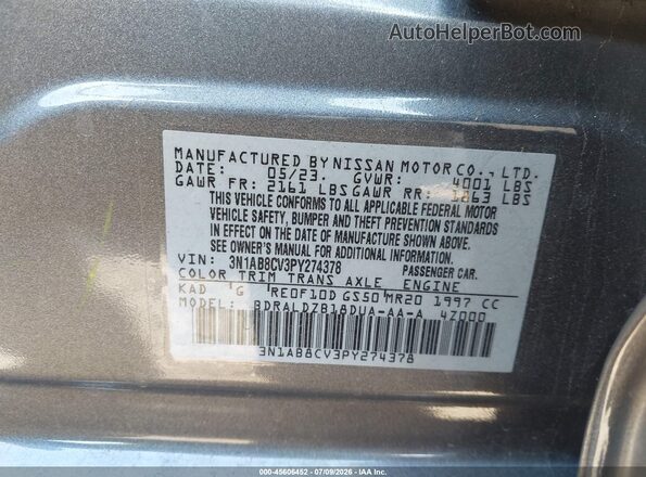 3N1AB8CV3PY274378 2023 NISSAN SENTRA Серый Вид подкапотного пространства