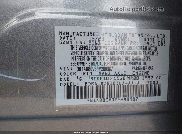 3N1AB8CV3PY280987 2023 NISSAN SENTRA Gray Engine compartment view
